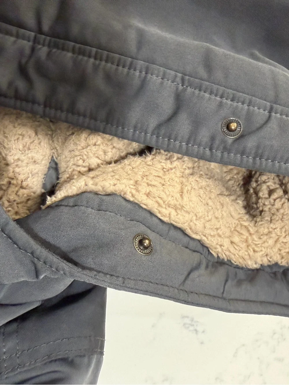 Abercrombie kids Gray Hooded Sherpa-Lined Puffer Jacket with Plaid Trim